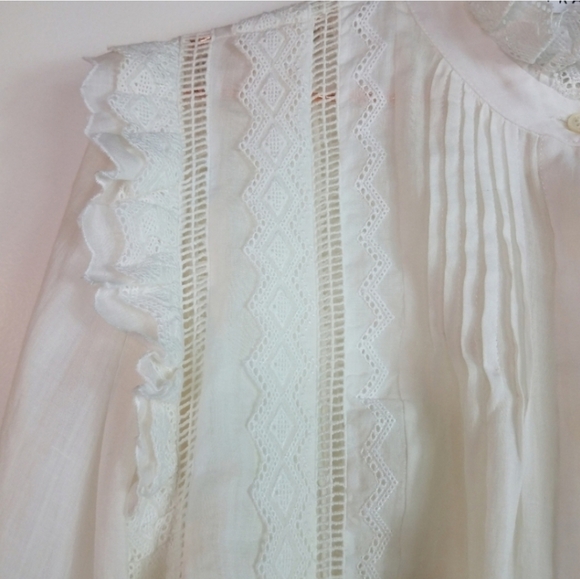 Frame Natalie White Embroidered Ramie Ling Sleeve Top Size Small - Picture 8 of 10